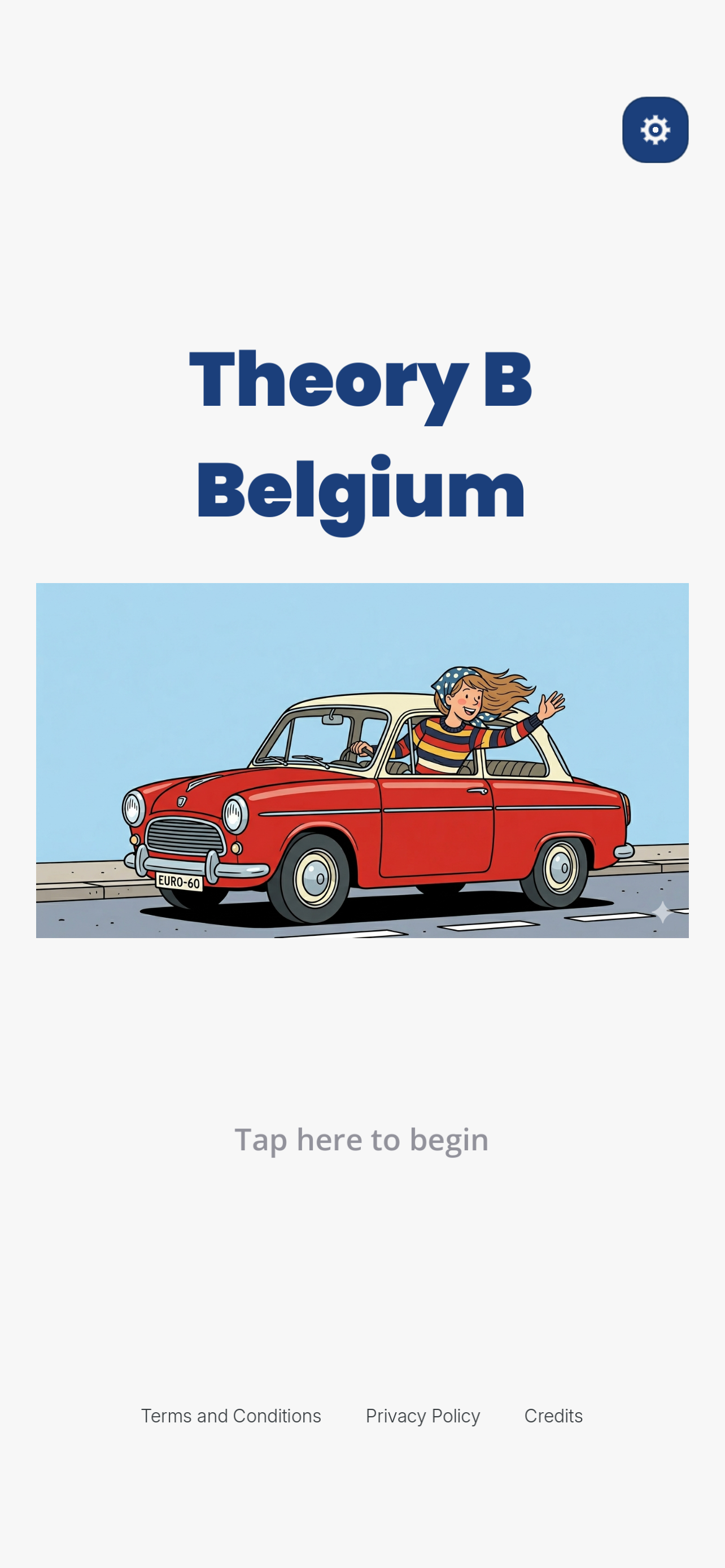 Theory B home screen in English